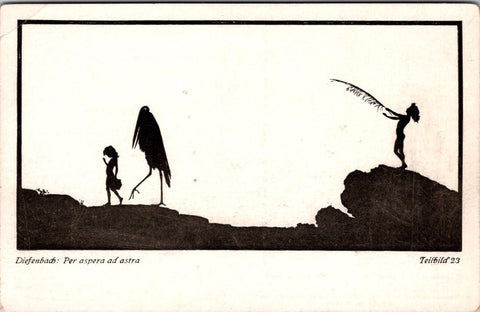 Greetings - Misc - Fantasy silhouette - girl, big bird walking postcard - SL3045