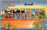 IN, Garrett - Large Letter greetings from - linen postcard - w03705