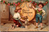 New Year - Prosit Neujahr - kids drinking from keg postcard - 2k0122