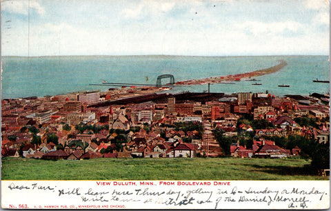 MN, Duluth - Bird eye view from Boulevard Dr @1908 postcard - 2k0180