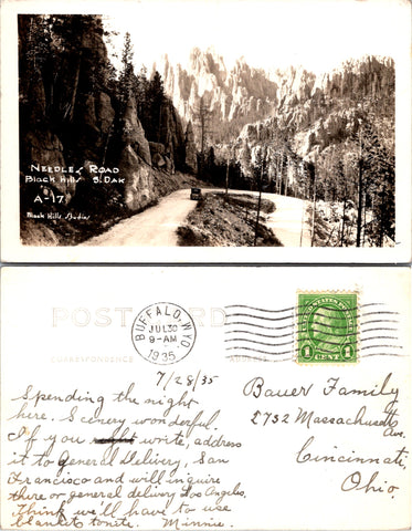 SD, BLACK HILLS - Needles Road - 1935 RPPC postcard - 2k0400