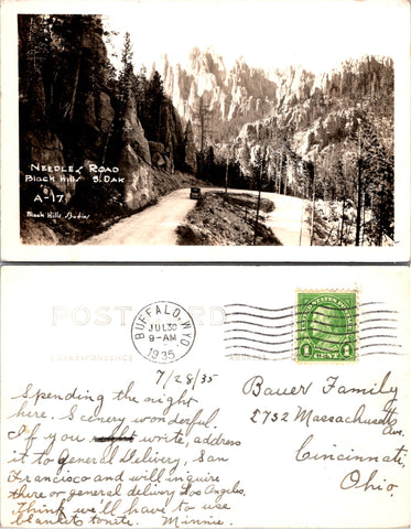 SD, Black Hill - Needles Road - 1935 RPPC postcard - 2k0400