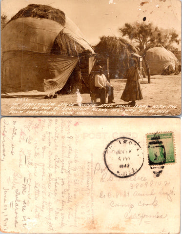 NM, Lordsburg - Apache Adobes, indians - 1942 RPPC - 2k0407