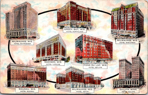 WISCONSIN - Multi view of 8 Schroeder Hotels - 1930 postcard - 2k0422