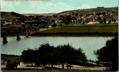 PA, Bloomsburg - Susquehanna River, bridge, town - 1908 postcard - 2k0513