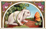 Easter - large white rabbit holding a clover with a butterfly on it postcard - 2