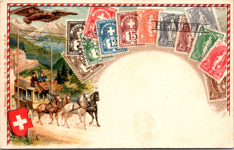 Stamps postcard - SUISSE, SCHWEIZ, SVIZZERA embossed Stamp card - 2k1006