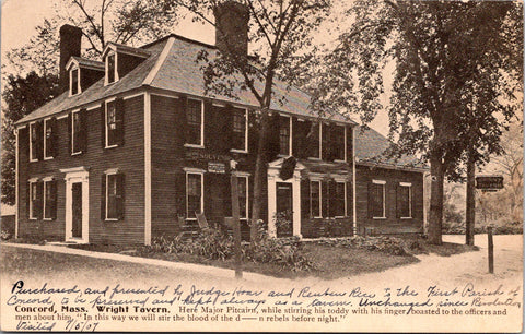 MA, Concord - Wright Tavern closeup - O G Seeley postcard - 2k1021