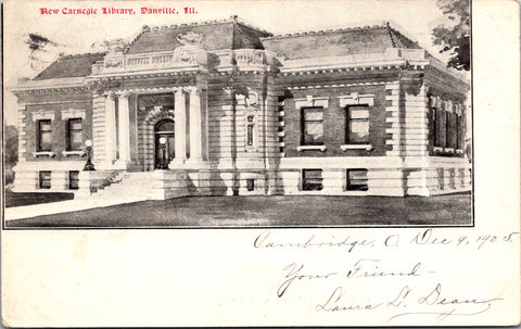 IL, Danville - Carnegie Library (New) - 1905 postcard - 2k1037