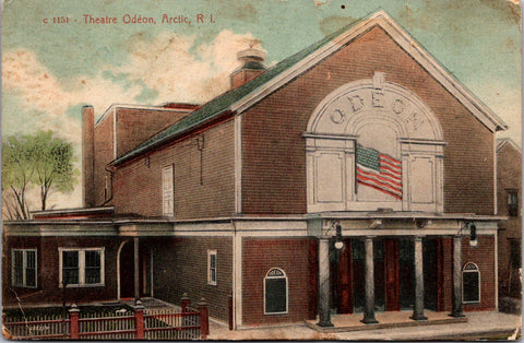 RI, Arctic - Theatre Odeon close up, US Flag - 1910 postcard - 2k1071