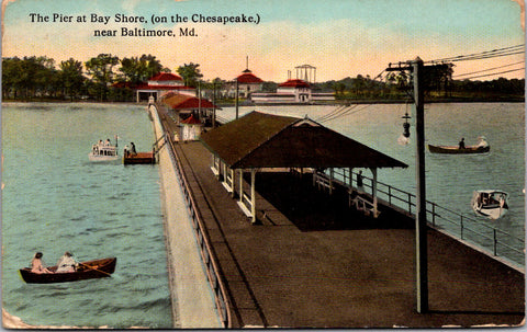 MD, BALTIMORE - Bay Shore Pier on Chesapeake - 1914 postcard - 2k1073