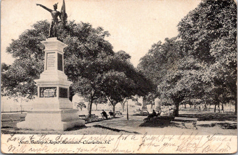 SC, Charleston - SOUTH BATTERY, Jasper Monument close up - 1906 card - 2k1166