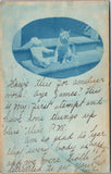 Animal - Bear or Bears postcard - CAT and TEDDY BEAR on steps - Cyanotype - 2k1321