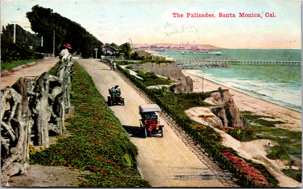 CA, SANTA MONICA  - Palisades cars, pier water etc - 1914 postcard - 2k1322