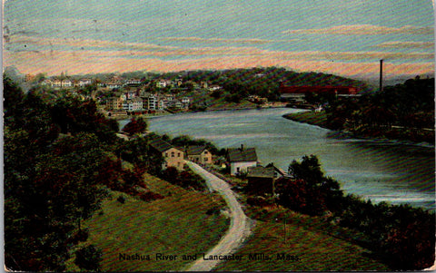 MA, Lancaster Mills - Nashua River, houses etc - 1927 postcard - 2k1323