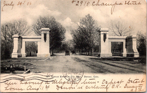 CO, DENVER - City Park, 18th Ave Entrance - old postcard - 2k1327