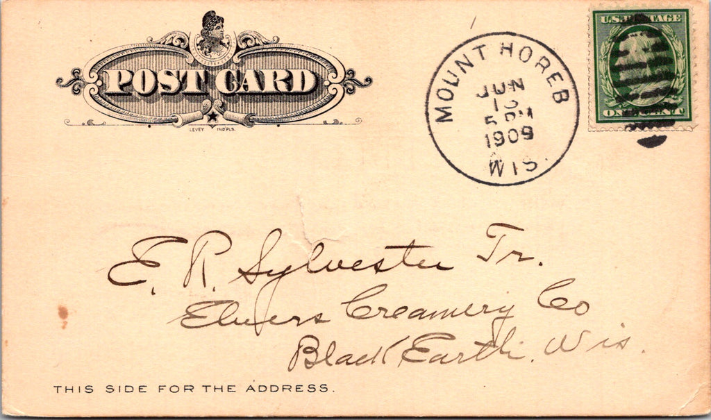 WI, MT HOREB - State Bank - I Fosshage, Cashier - Postal Card (original SOLD) 2k0114