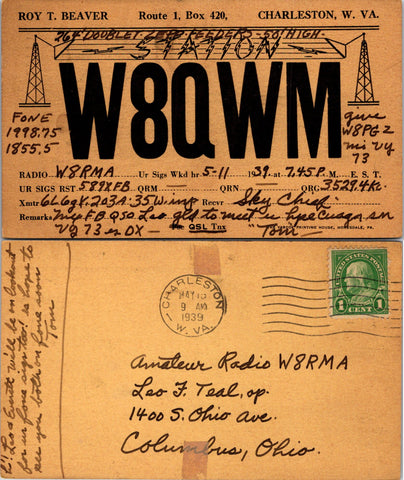 WV, Charleston - QSL HAM or CB Radio Call Card postcard - 2k0193