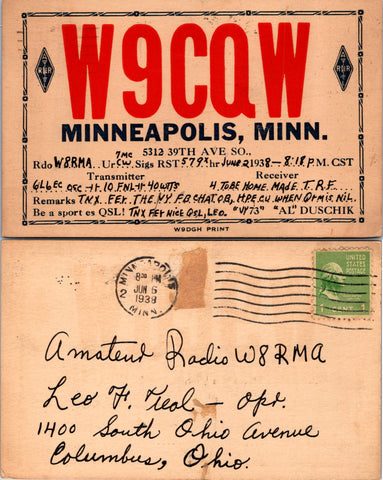 MN, MINNEAPOLIS - QSL HAM or CB Radio Call Card postcard - 2k0194