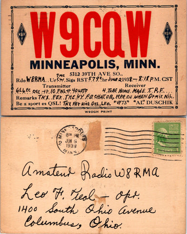 MN, Minneapolis - QSL HAM or CB Radio Call Card postcard - 2k0194