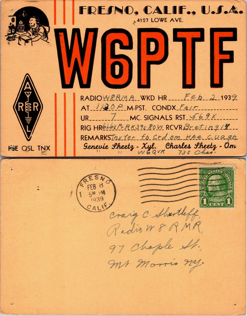CA, FRESNO - QSL HAM or CB Radio Call Card postcard - 2k0195