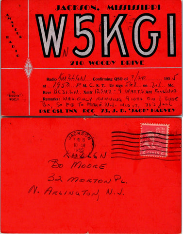 MS, Jackson - QSL HAM or CB Radio Call Card postcard - 2k0197