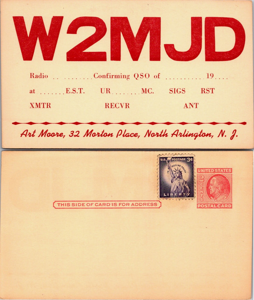 NJ, NORTH ARLINGTON - QSL HAM or CB Radio Call Card (original SOLD) 2k0198