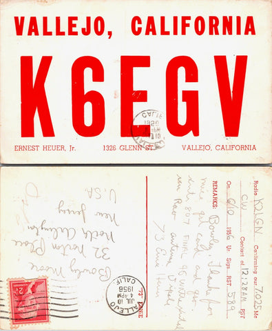 CA, VALLEJO - QSL HAM or CB Radio Call Card postcard - 2k0208