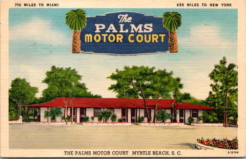 SC, MYRTLE BEACH - Palms Motor Court - 1953 linen postcard - 2k0221