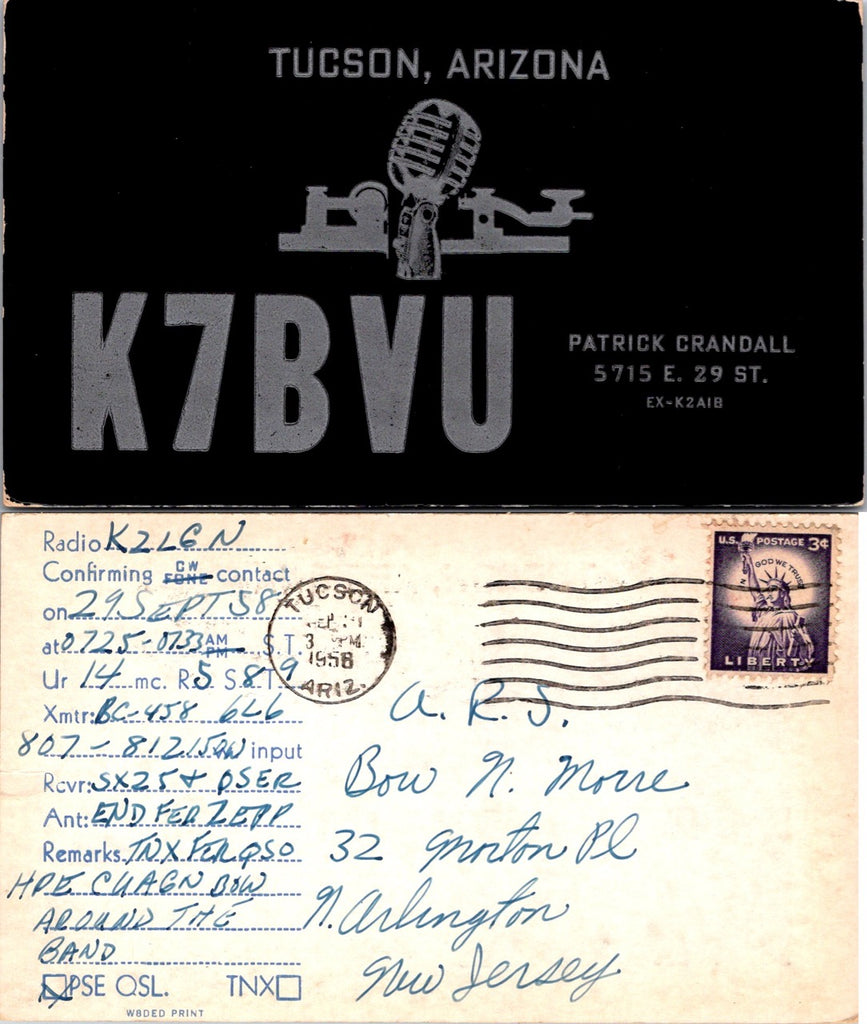 AZ, TUCSON - QSL  HAM or CB Radio Call Card- 2k0275