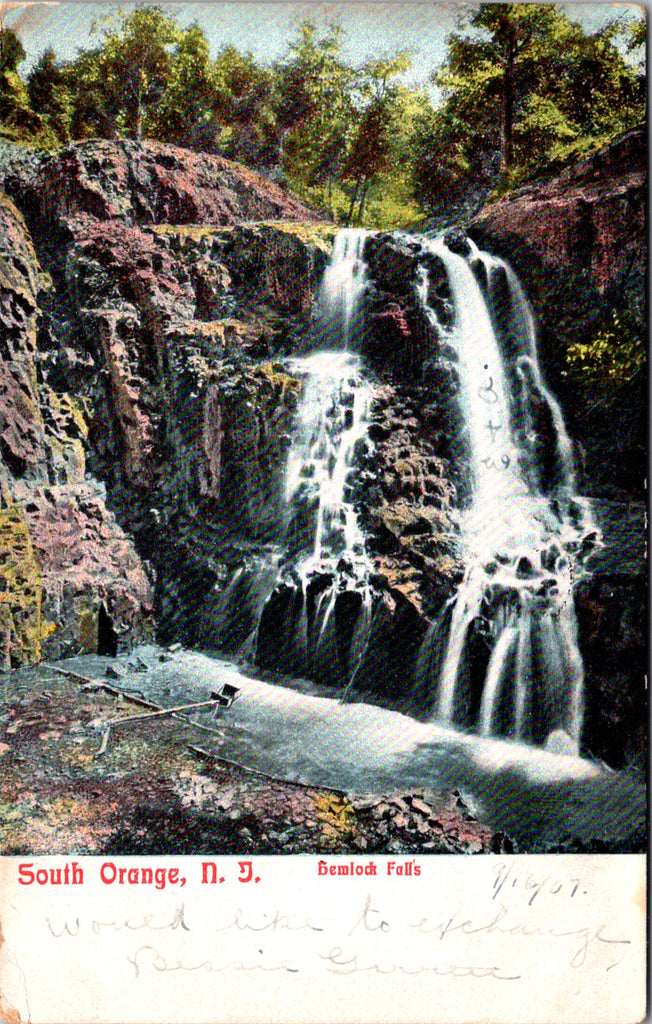 NJ, SOUTH ORANGE - Hemlock Falls - 1907 postcard - 2k0360