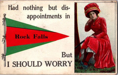 IL, ROCK FALLS - banner, flag for Rock Falls - 1913 postcard - 2k0506