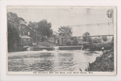 WI, West Salem - Steensen Mill, Dam, bridge - 1930 postcard - 2k0515