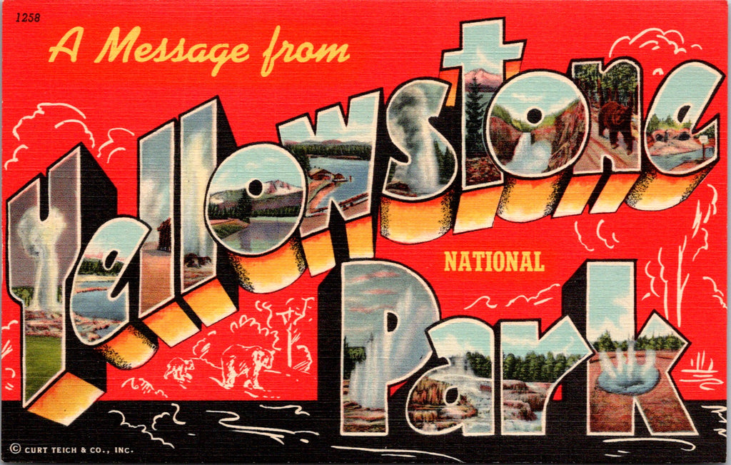WY, YELLOWSTONE NATIONAL PARK - Greetings from - Large Letter postcard - 2k0537