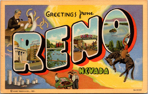 NV, Reno - Greetings from - Large Letter postcard - 2k0540