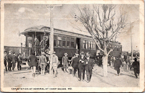 MD, Camp Meade - Car Station at Admiral, men, soldiers - 1918 postcard - 2k0592