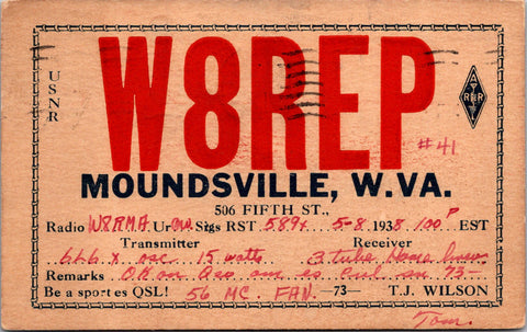 WV, Moundsville - QSL HAM or CB Radio Call Card postcard - 2k0636