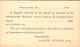 PA, PHEONIXVILLE - Phoenixville Hospital - S Wynne Sec'y - Postal Card - 2k0740