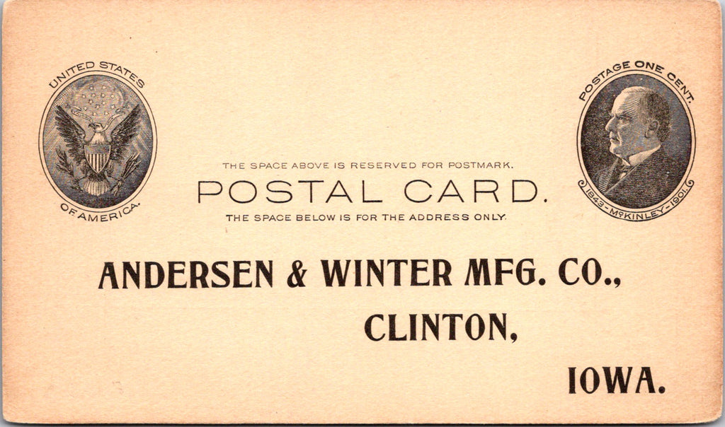 IA, CLINTON - Andersen & Winter Mfg Co - Postal Card (original SOLD) 2k0757