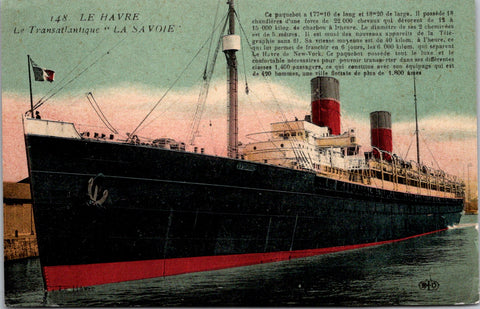 Ship Postcard - SAVOIE, LA - Transatlantic, stats (original SOLD) 2k0872