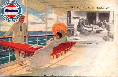 Ship Postcard - SIBERIA, S S - Lady on a hammock on deck - 2k0878