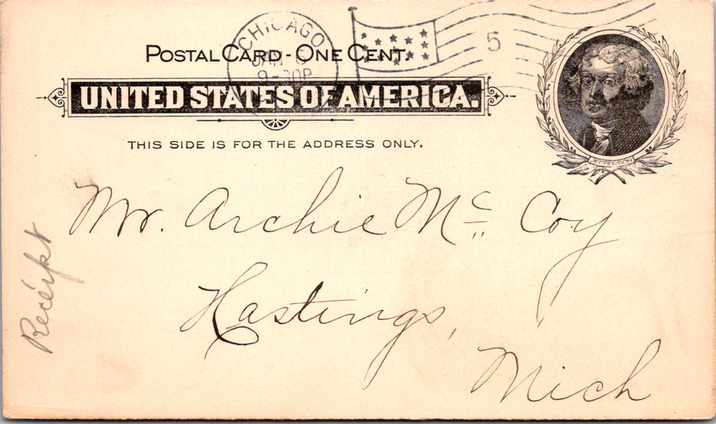 IL, CHICAGO - L M Johnson - Fine Art Publisher - Receipt - Postal Card - 2k0881