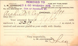 IL, Chicago - L M JOHNSON - Fine Art Publisher - Receipt - Postal Card - 2k0881