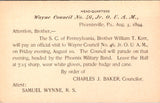 PA, Phoenixville - WAYNE COUNCIL #46 Jr O U A M - meeting - Postal Card - 2k0884