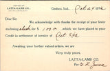 IN, GOSHEN - Latta-Lamb Co - Receipt - Postal Card - 2k0910