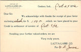 IN, Goshen - LATTA-LAMB CO - Receipt - Postal Card - 2k0910