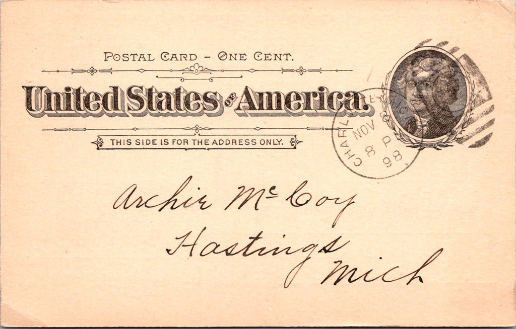 MI, CHARLOTTE - Charles Bennett Furniture Co @1898 Postal Card (original SOLD) 2k0915