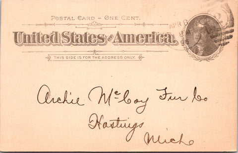 MI, Jackson - JACKSON GLASS WORKS - 1896 Receipt - Postal Card - 2k0918