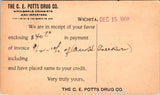 KS, WICHITA - C E Potts Drug Co 1900 receipt Postal Card - (original SOLD) 2k0919