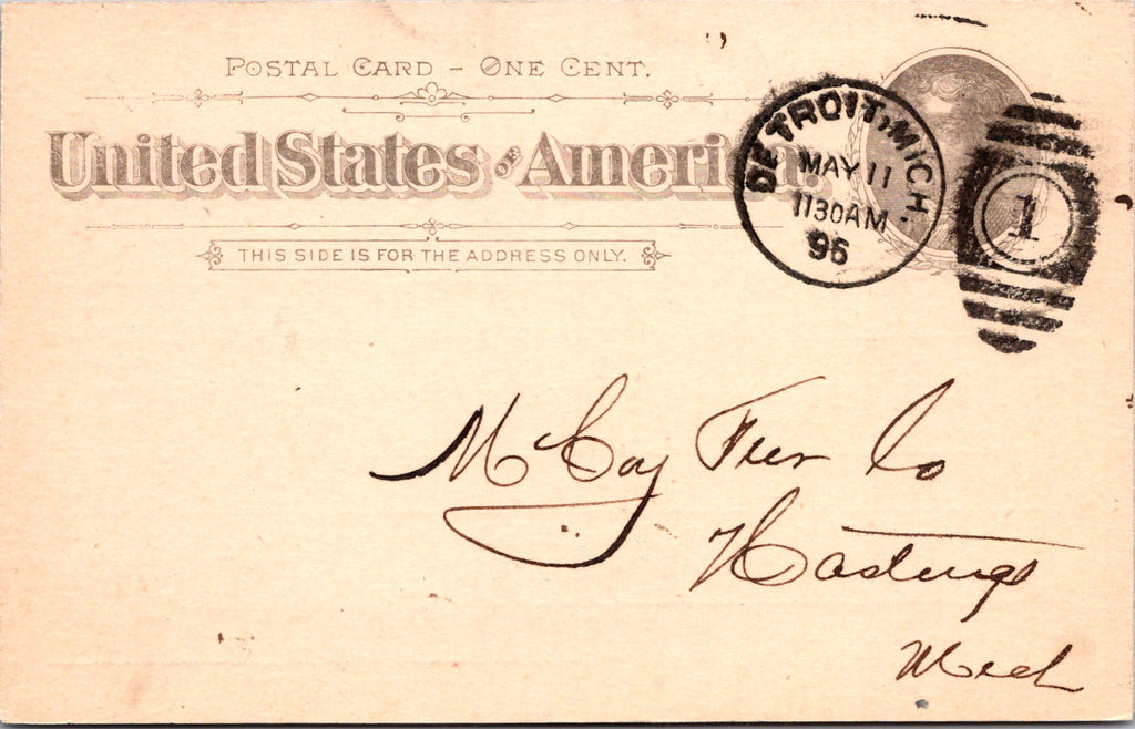 MI, DETROIT - Smith, Day & Co - Chairs and Spring Beds - Receipt - Postal Card -